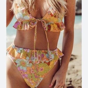 Show Me Your MuMu Island Ruffle Bikini in Groovy Blooms Print + Sarong